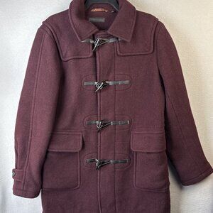 Uniqlo Wool Blend Pea / Duffle Coat Men’s Small Burgundy Toggle‎ Buttons Preppy